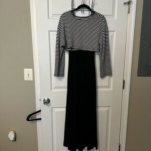 Two piece Striped Top Black Dress